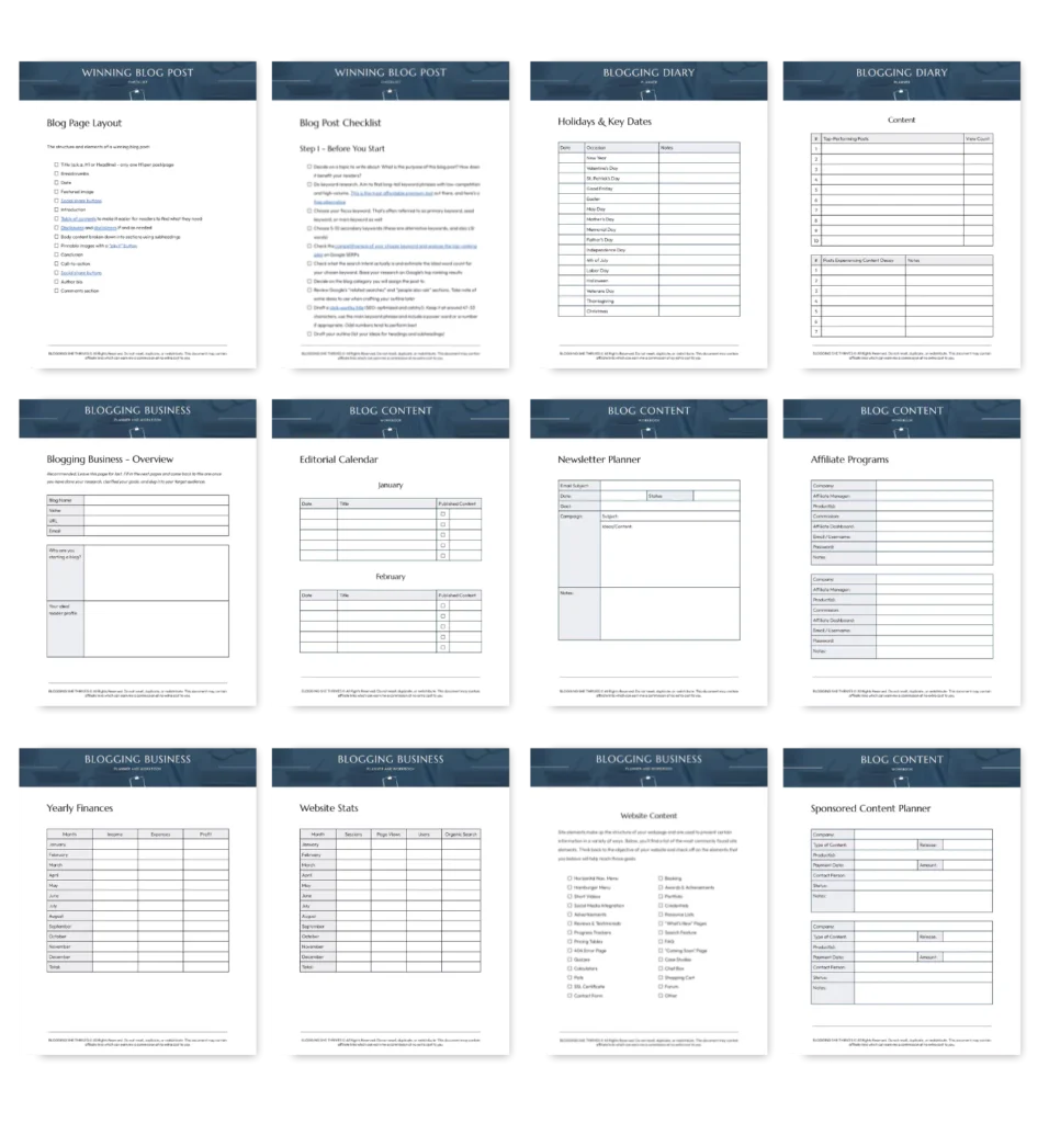 Blog Business Planner Sample Pages