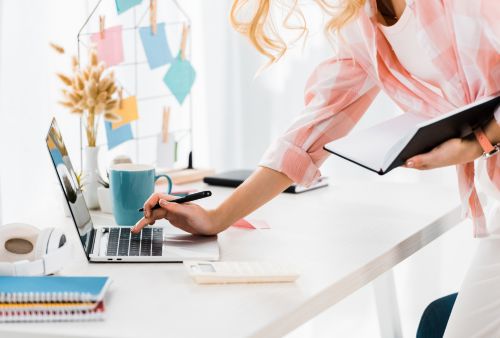 Female blogger working from home