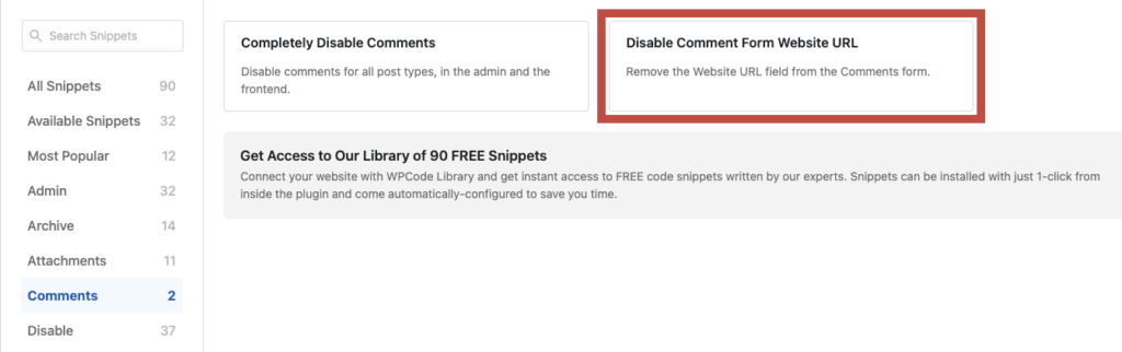 Disable Website Field with the Code Snippets plugin for WordPress
