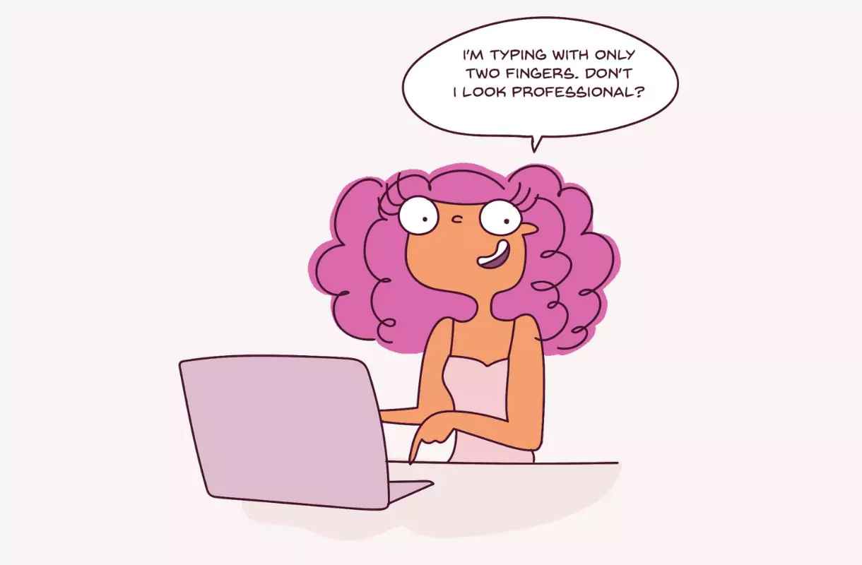 Illustration of Stray Curls typing