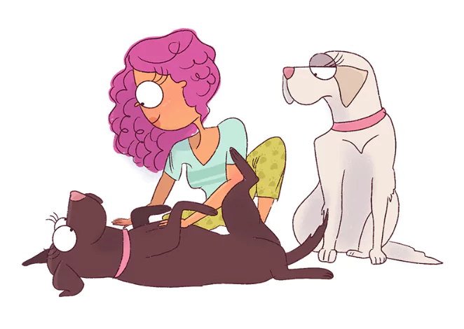 Stray Curls with her dogs