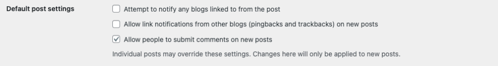 WordPress Discussion Settings - Default Post Settings