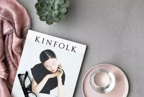 Magazine on concrete desk